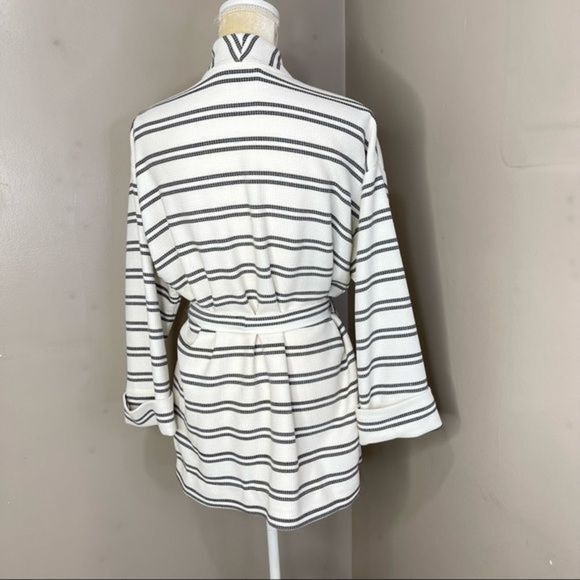 Bathrobe Sz L Waffle White & Black Stripes tie - Picture 3 of 12